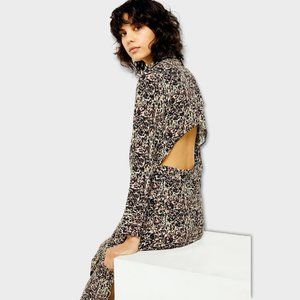 Topshop Abstract Floral Open Back Maxi Shirt Dress Size 4 NWT
